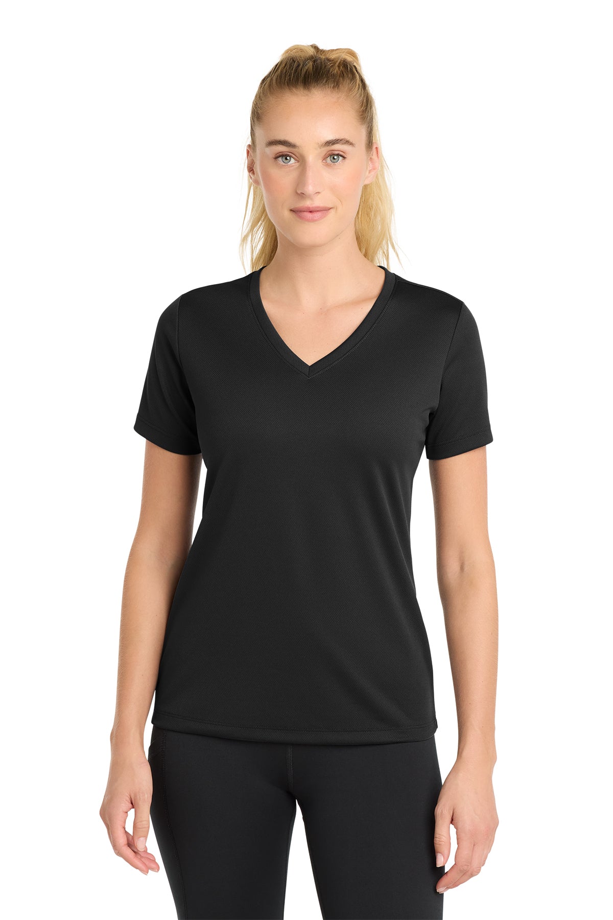 Sport-Tek Women's RacerMesh V-Neck Tee - Black