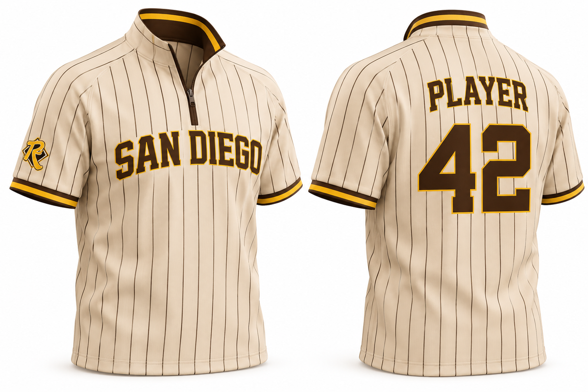 Padres Youth Cream Pinstripe short sleeve quarter-zip — front and back