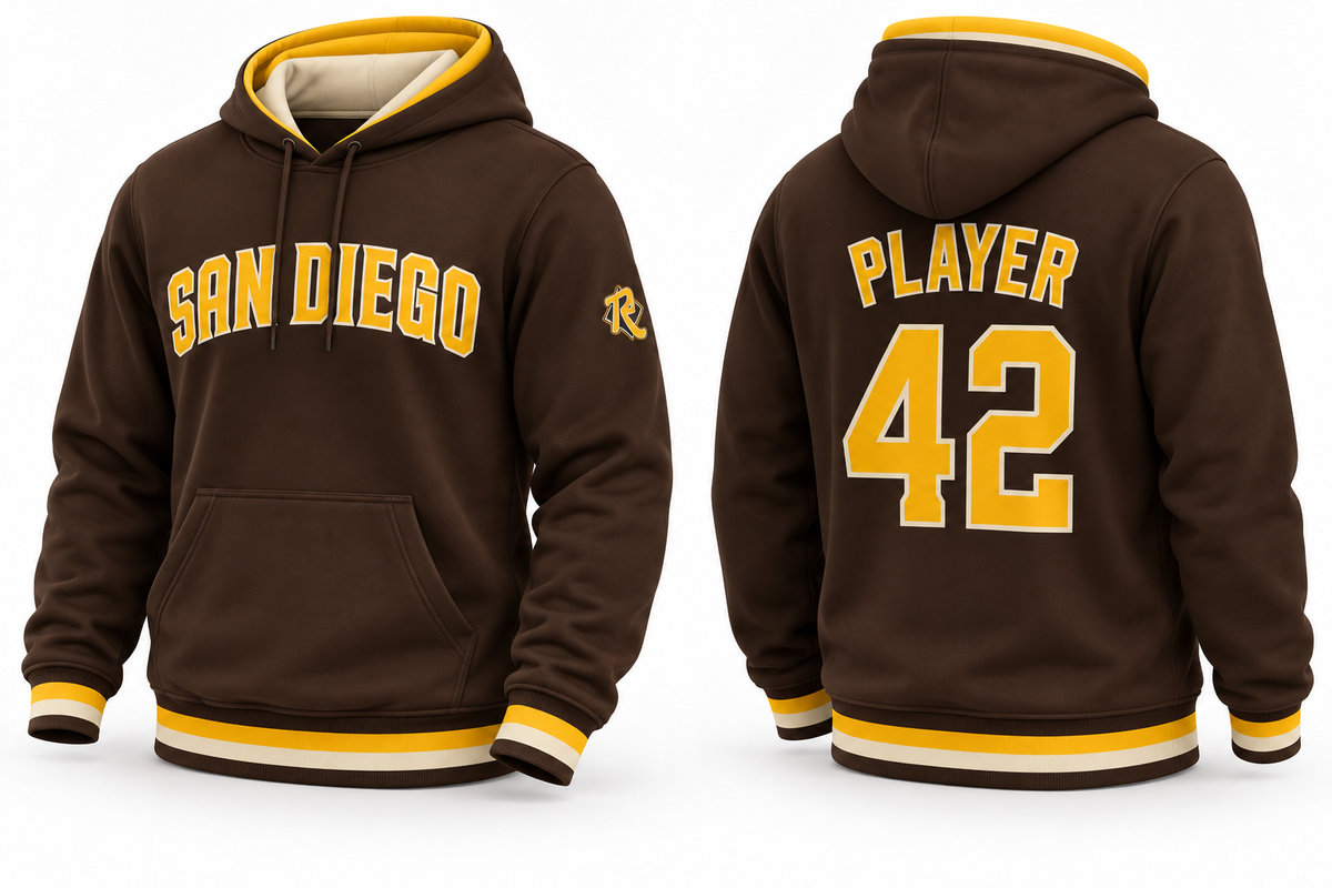 Padres Youth Brown long sleeve pullover hoodie — front and back