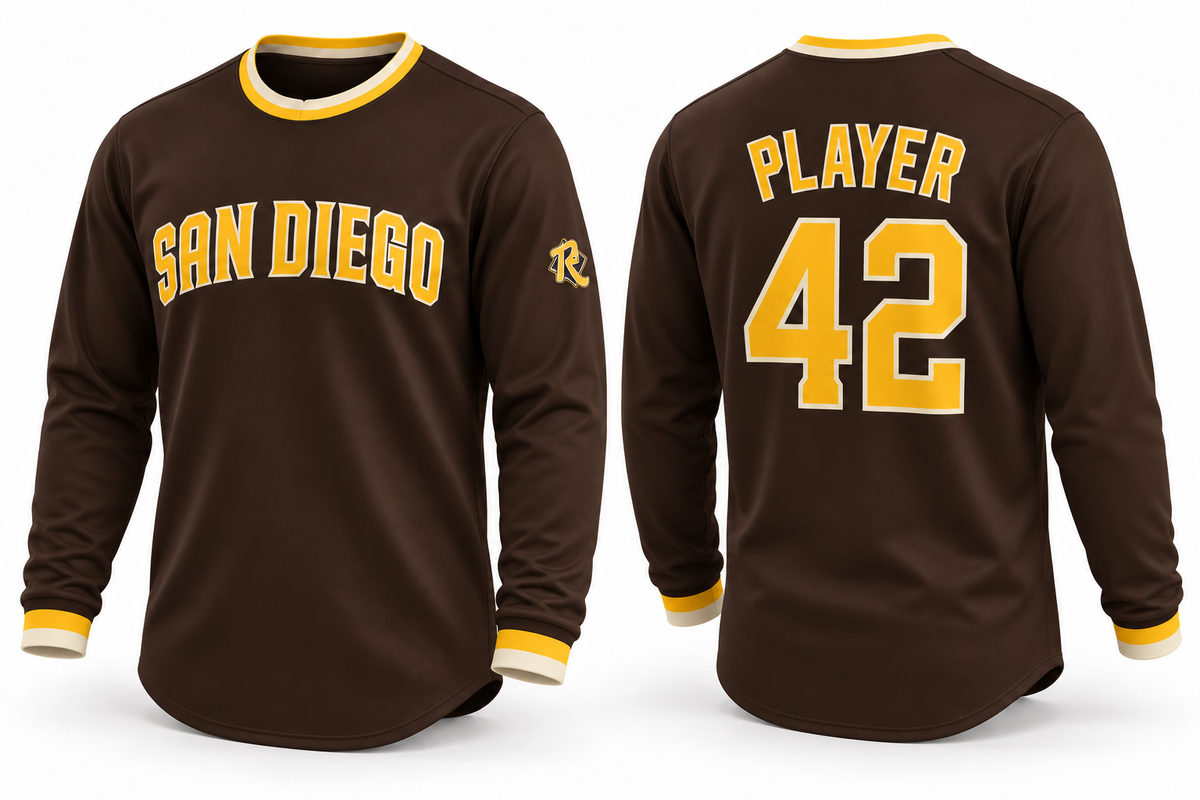 Padres Youth Brown long sleeve crewneck — front and back