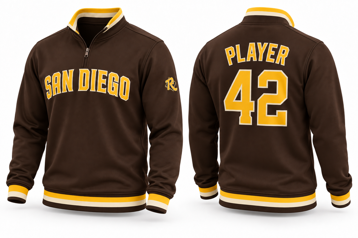 Padres Youth Brown long sleeve quarter-zip — front and back