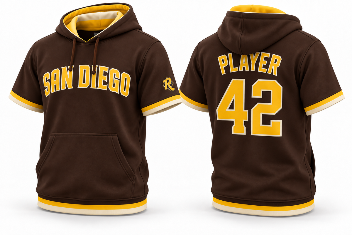 Padres Youth Brown short sleeve hoodie — front and back