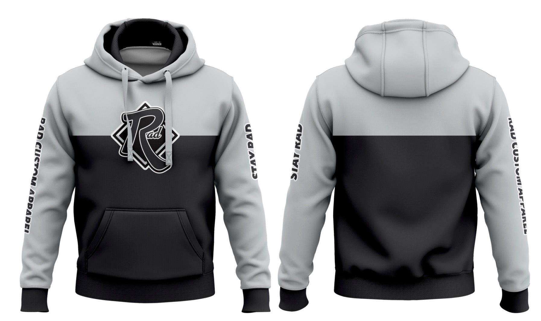 RAD Signature Hoodie in Smoke & Shadow colorway — custom heavyweight fleece hoodie by RAD Custom Apparel