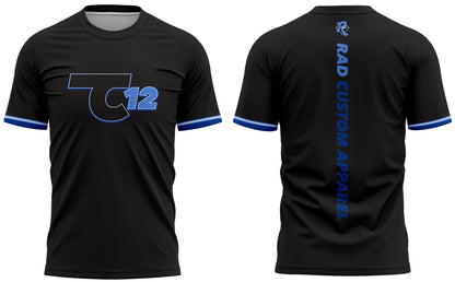 TC12 Pro Player Tee in Onyx & Ice Blue — custom performance tee by RAD Custom Apparel