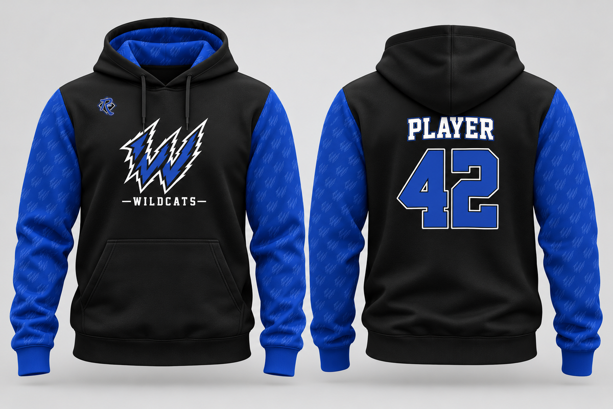 Wildcats Fast Pitch poly fleece hoodie — front and back