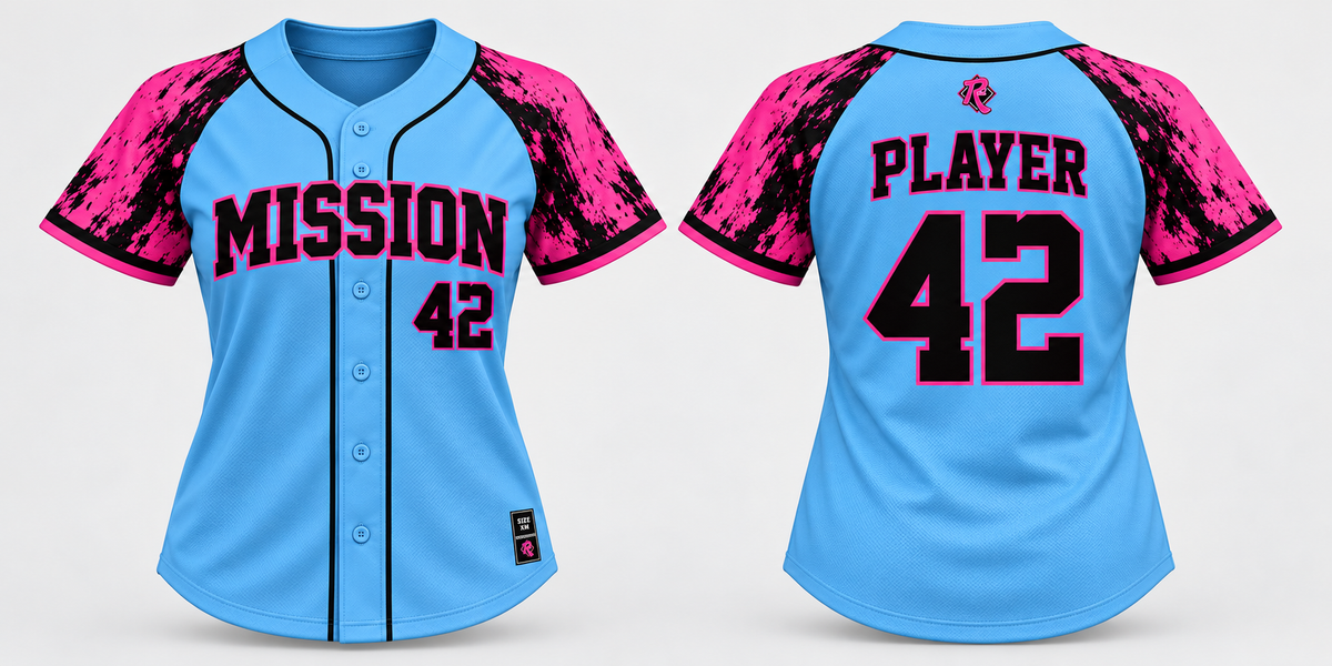 Mission Softball game day button down jersey — front and back